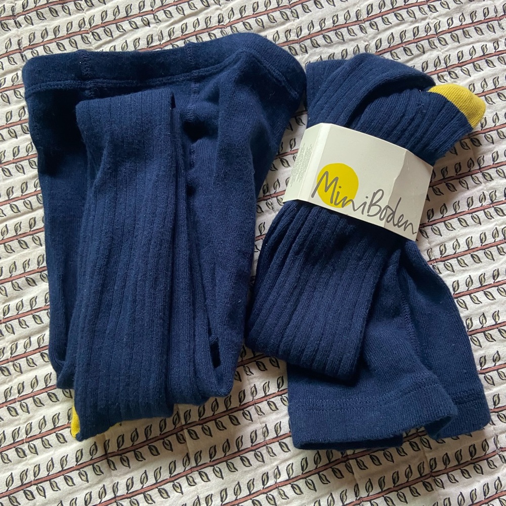 Mini Boden Navy Ribbed Socks with Yellow Heel Detail - Men's
